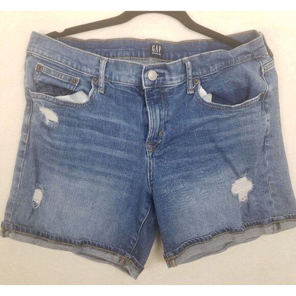 Gap cuffed distressed denim jean shorts 31 women’s 5 inseam medium blue - Picture 1 of 15